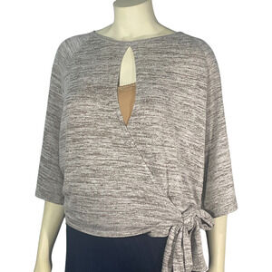 Soho Street NY Sz L Open Wrap Front Top Front Tie Neutral Color Knit Balletcore